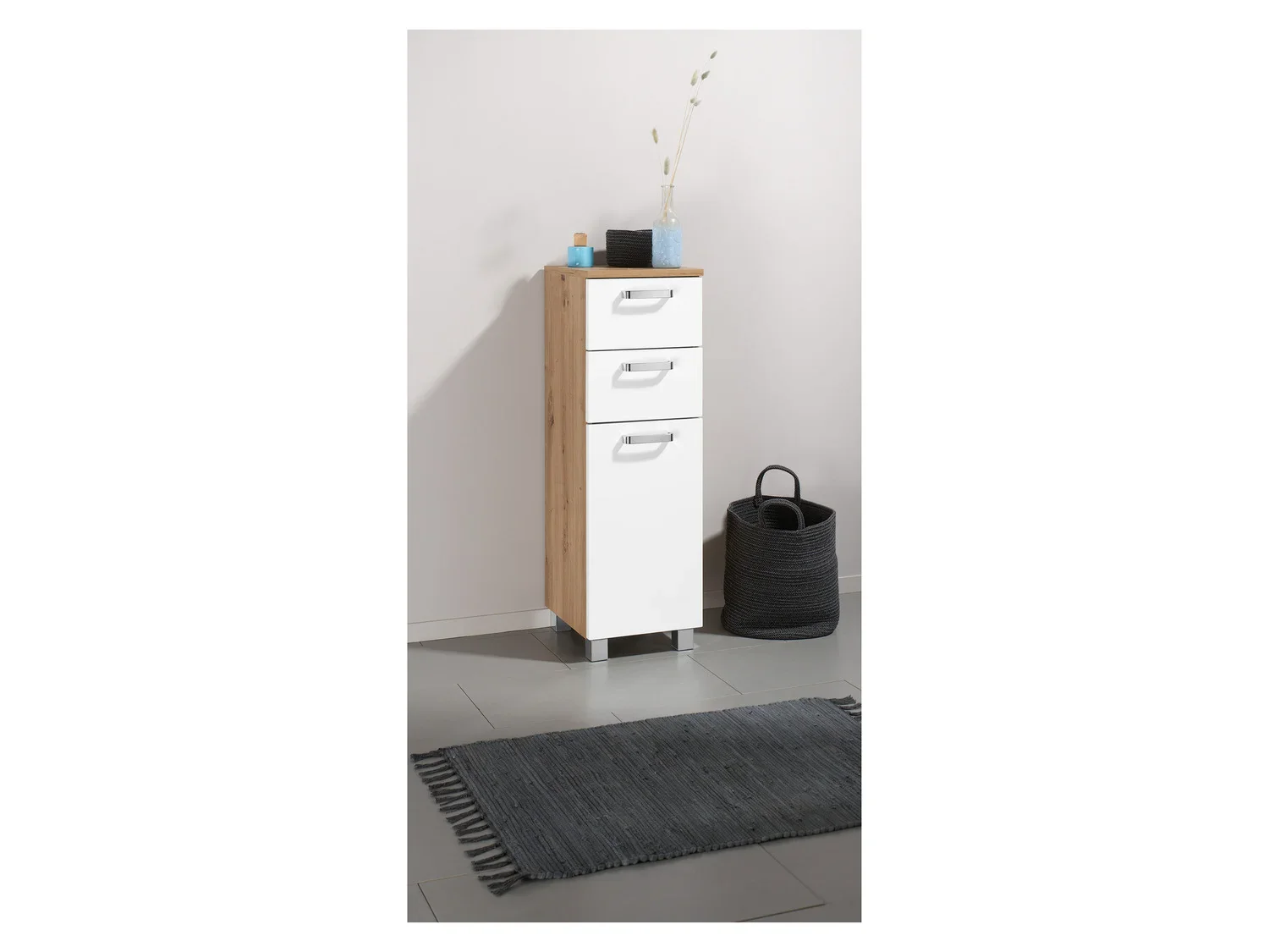 LIVARNO home Meuble de salle de bains Palermo, 32 x 98,8 x 33 cm, blanc/imitation chne