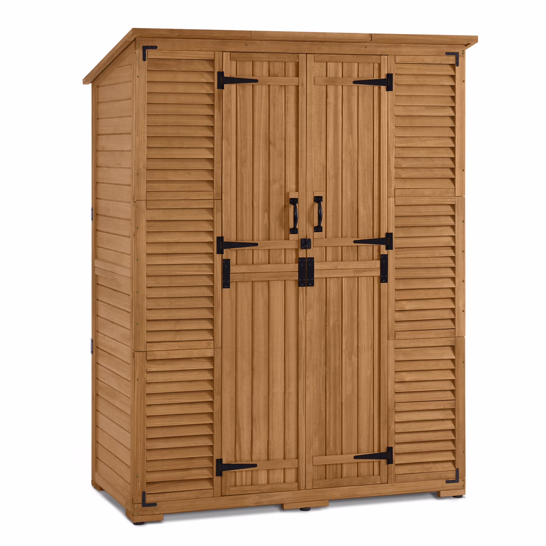 Large Outdoor Storage Shed with 6 Shelves, Outside Tool Wooden Storage Cabinet, 1738(Natural)
