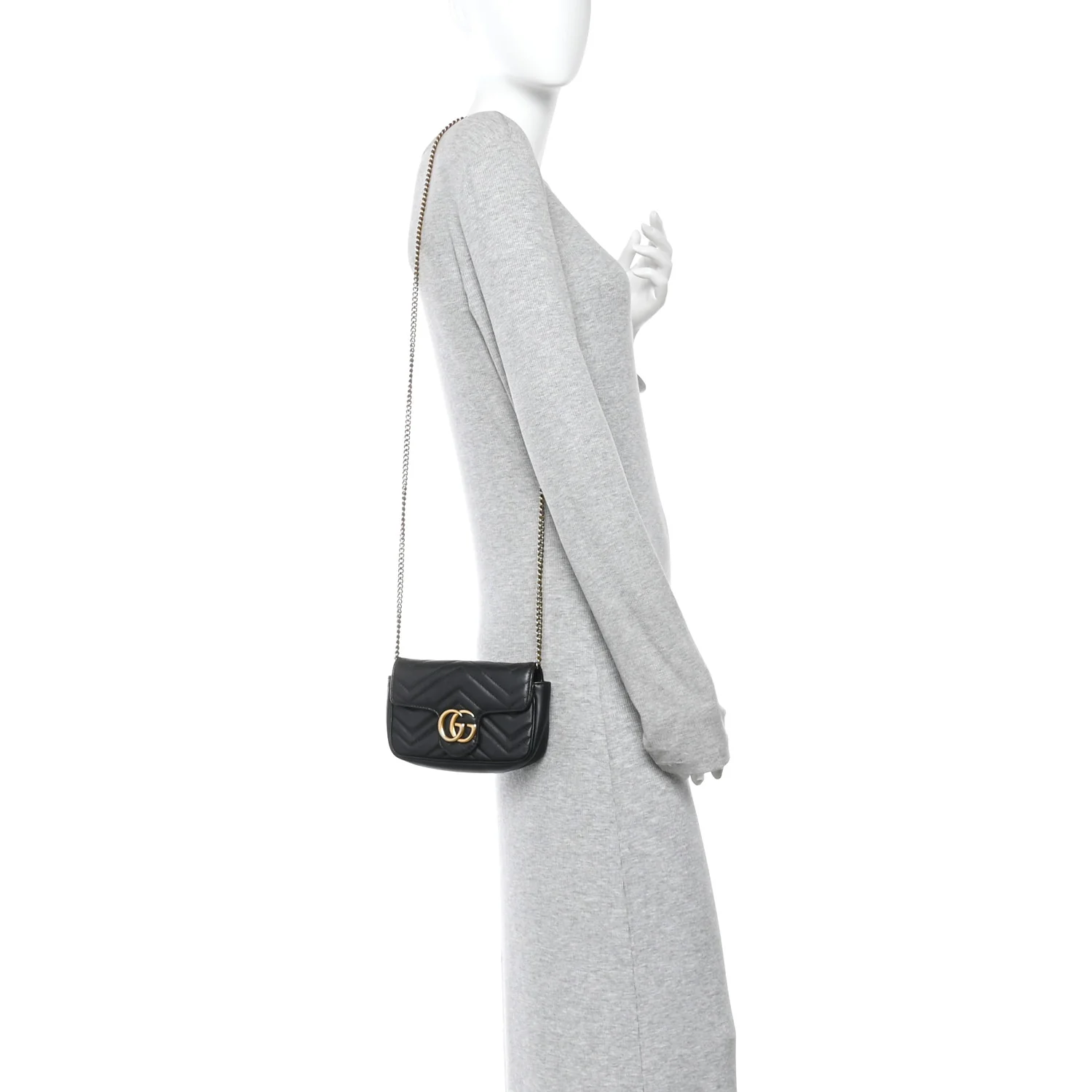 Calfskin Matelasse Super Mini GG Marmont Shoulder Bag Black