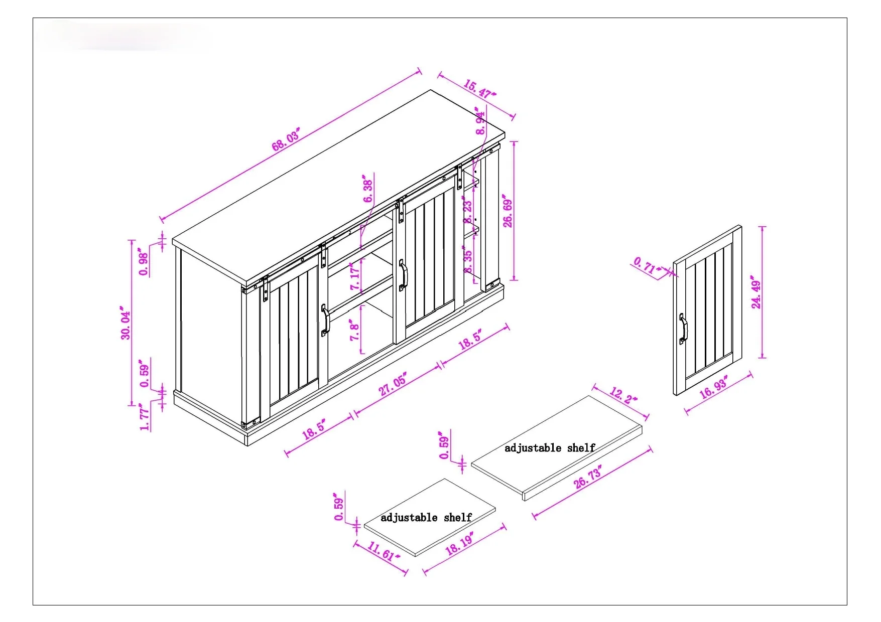 Farmhouse TV Stand for 75" TV, Entertainment Center, Sliding Barn Door TV Stand, 68 inch TV Console Table, Home Living Room Media Console with Adjustable Shelf Off White(Off White) - Image 10