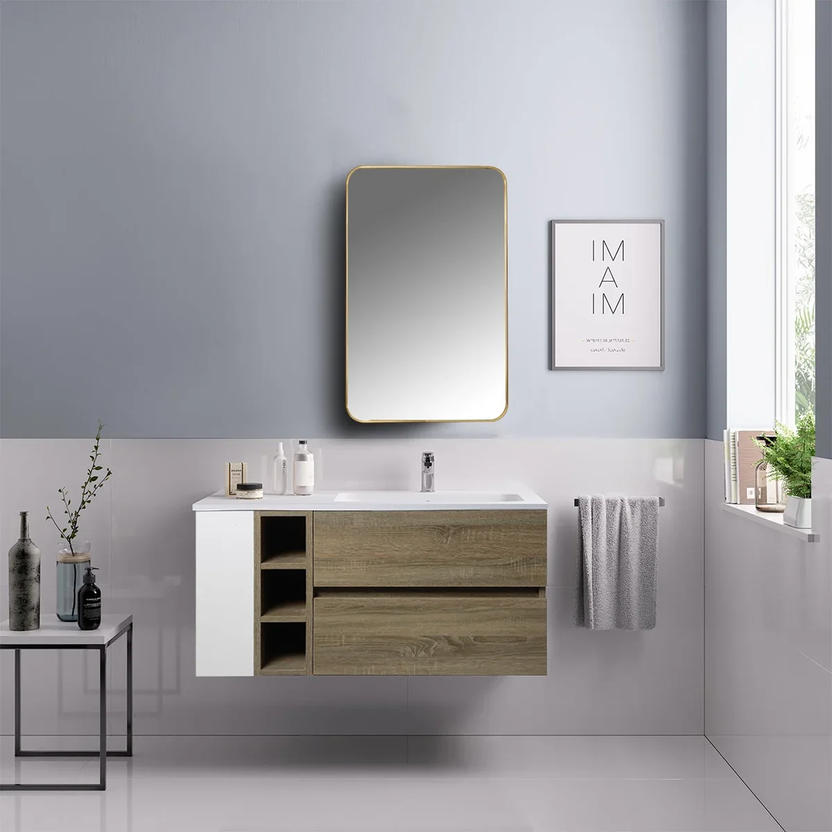 Better Homes & Gardens Brushed Golden Aluminum Frame Wall Mount Mirror Medicine Cabinet
