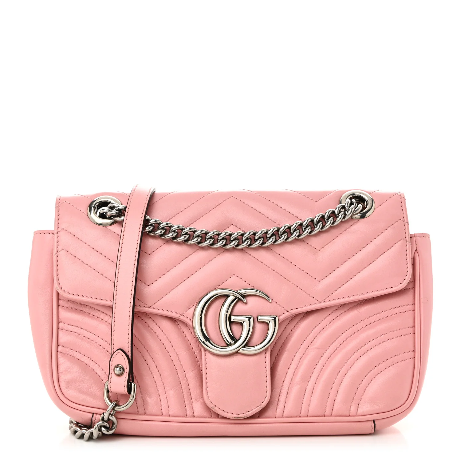 Calfskin Matelasse Small GG Marmont Shoulder Bag Wild Rose