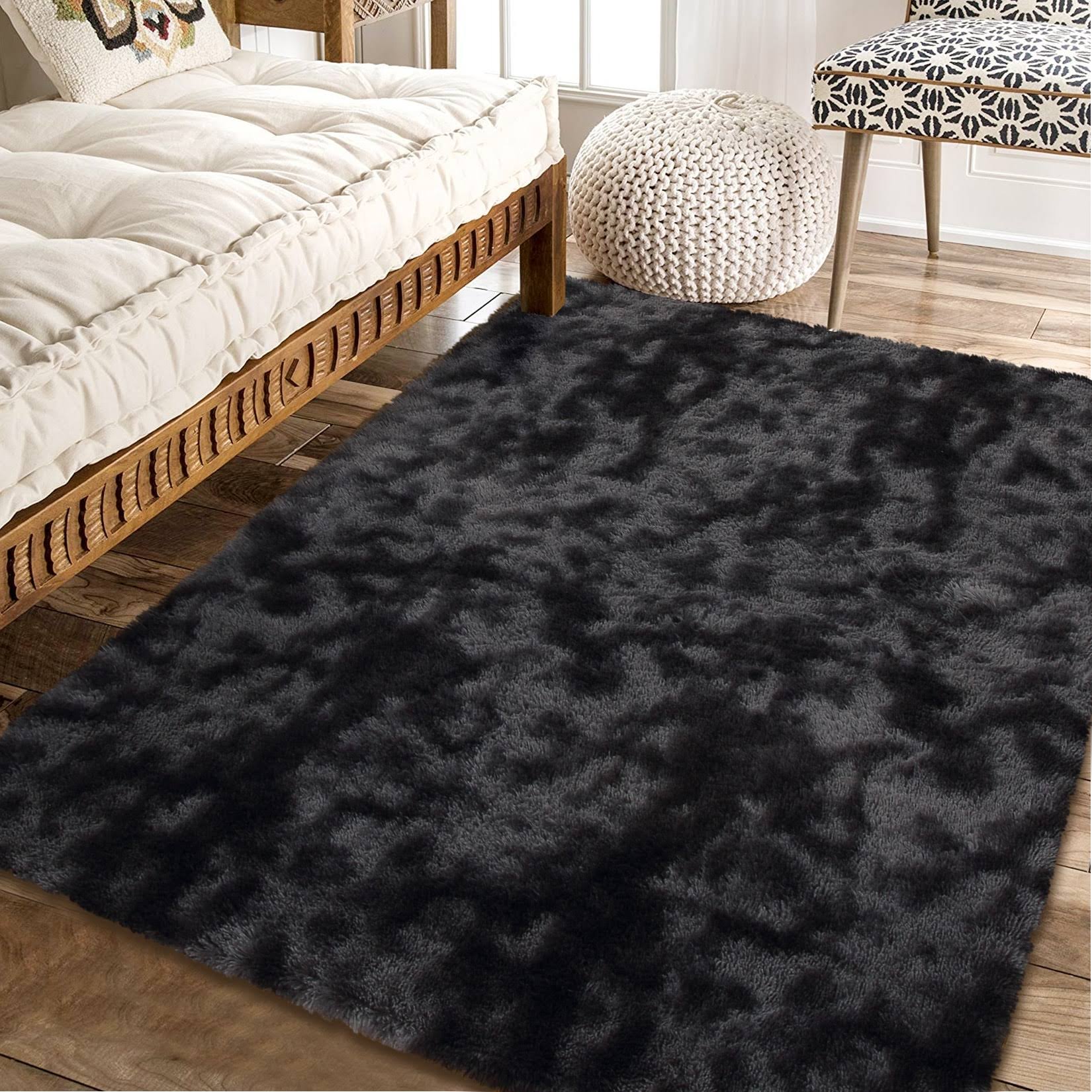 Whizmax Shag Fluffy Area Rug Modern Indoor Plush Shaggy Carpet - 8' x 10' - Black Grey