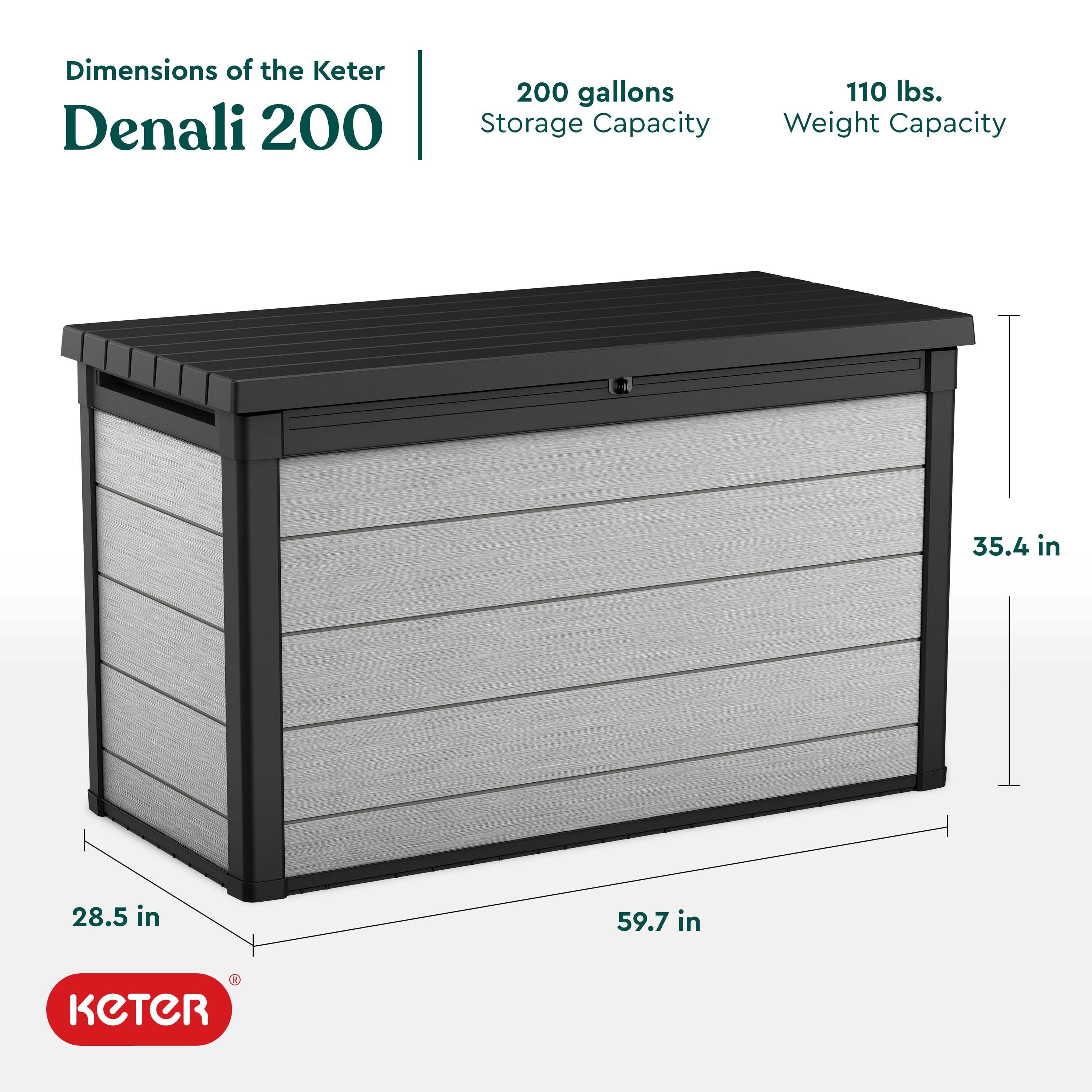 Keter Denali Grey 200 Gallon Durable Resin Outdoor Storage Deck Box Ideal Store Garden Tools and Pool Toys, Grey