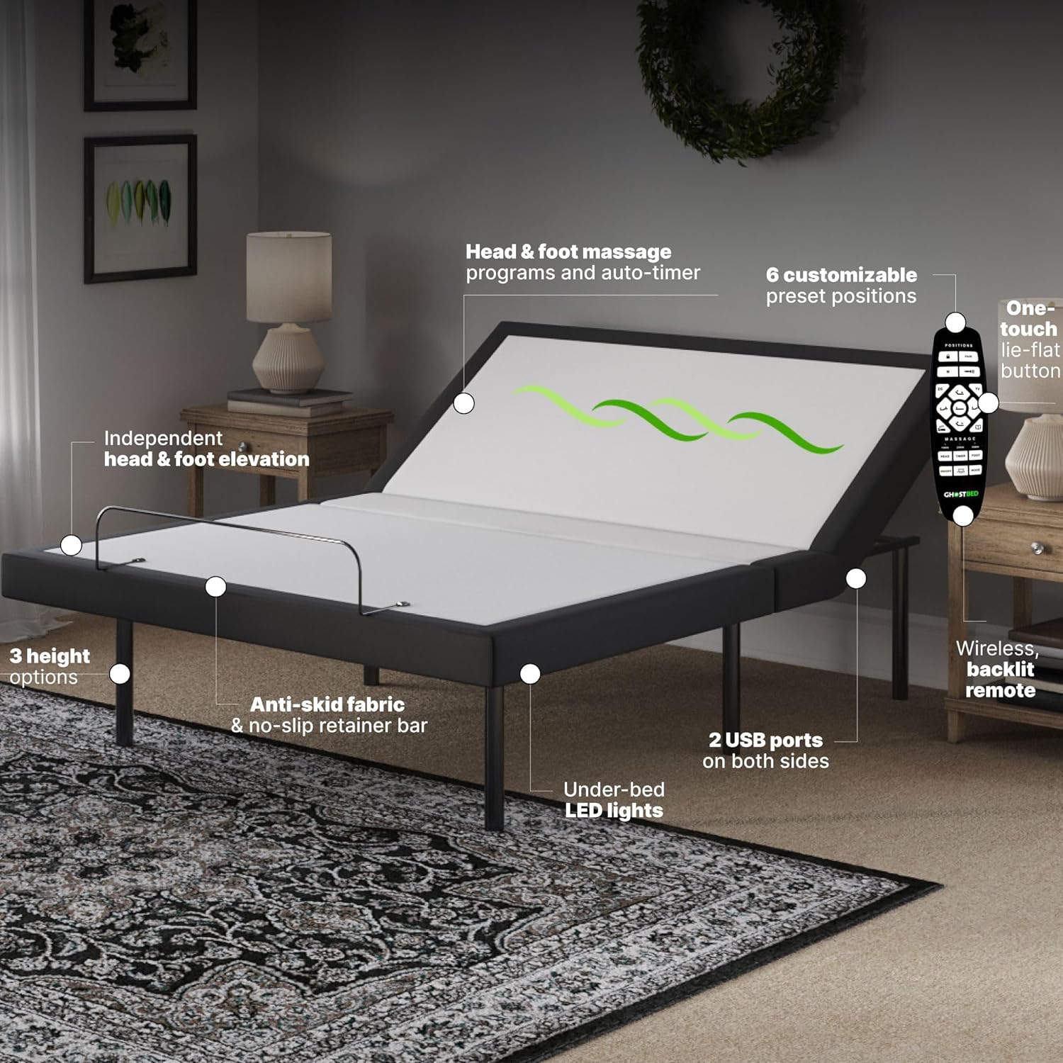 GhostBed Adjustable Bed Frame Power Base with 11
