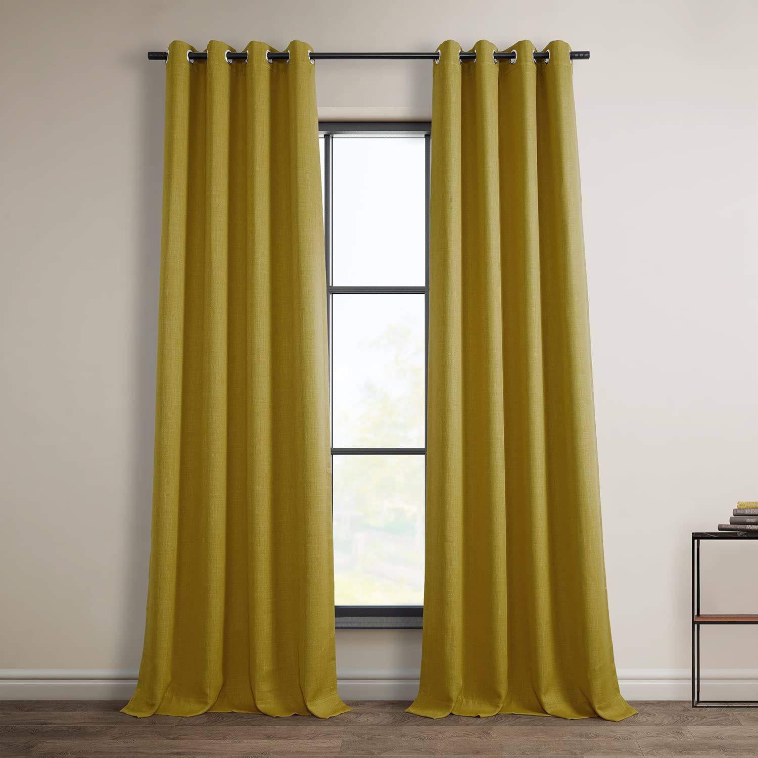 Eff Faux Linen Grommet Room Darkening Window Curtain, Gold, 50X108