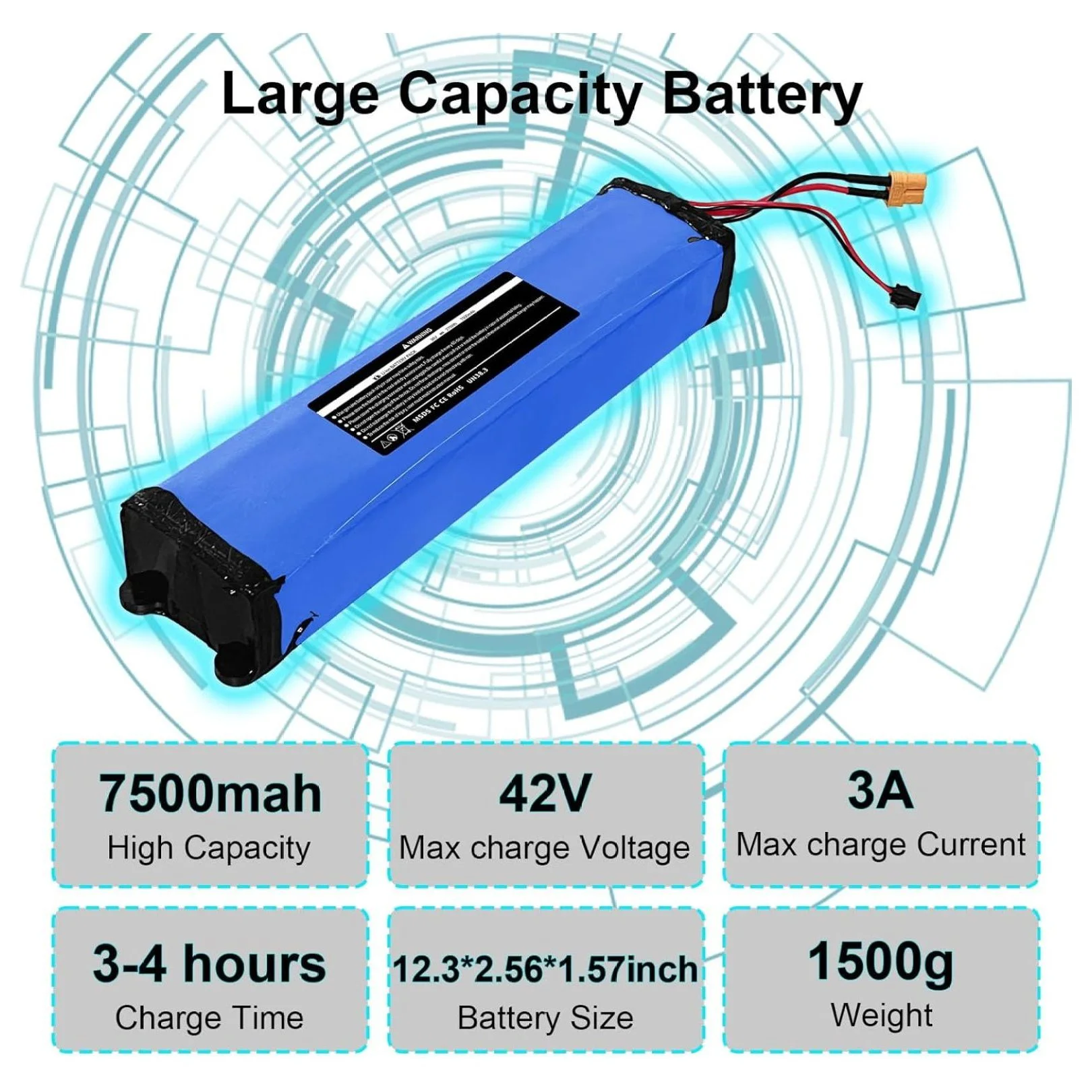 36V 7500mAh Electric Scooter Replacement Battery Pack Compatible for /KS4 Electric Scooter,with Screw Holes at The Bottom and top of The Battery,270Wh-Size:12.3 * 2.59 * 1.57 Inch - Image 4