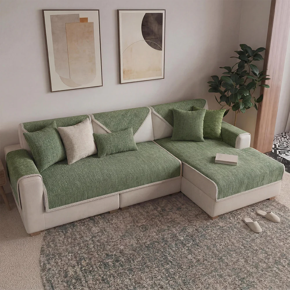 Waterproof Antimicrobial Simple Chenille Fabric Anti-scratch  Sectional Couch Cover
