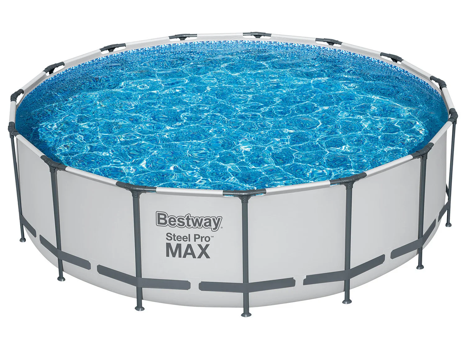 Bestway Kit de piscine complet Steel Pro MAX Frame Pool, avec pompe de filtration,  457 x 122 cm, gris clair, ronde