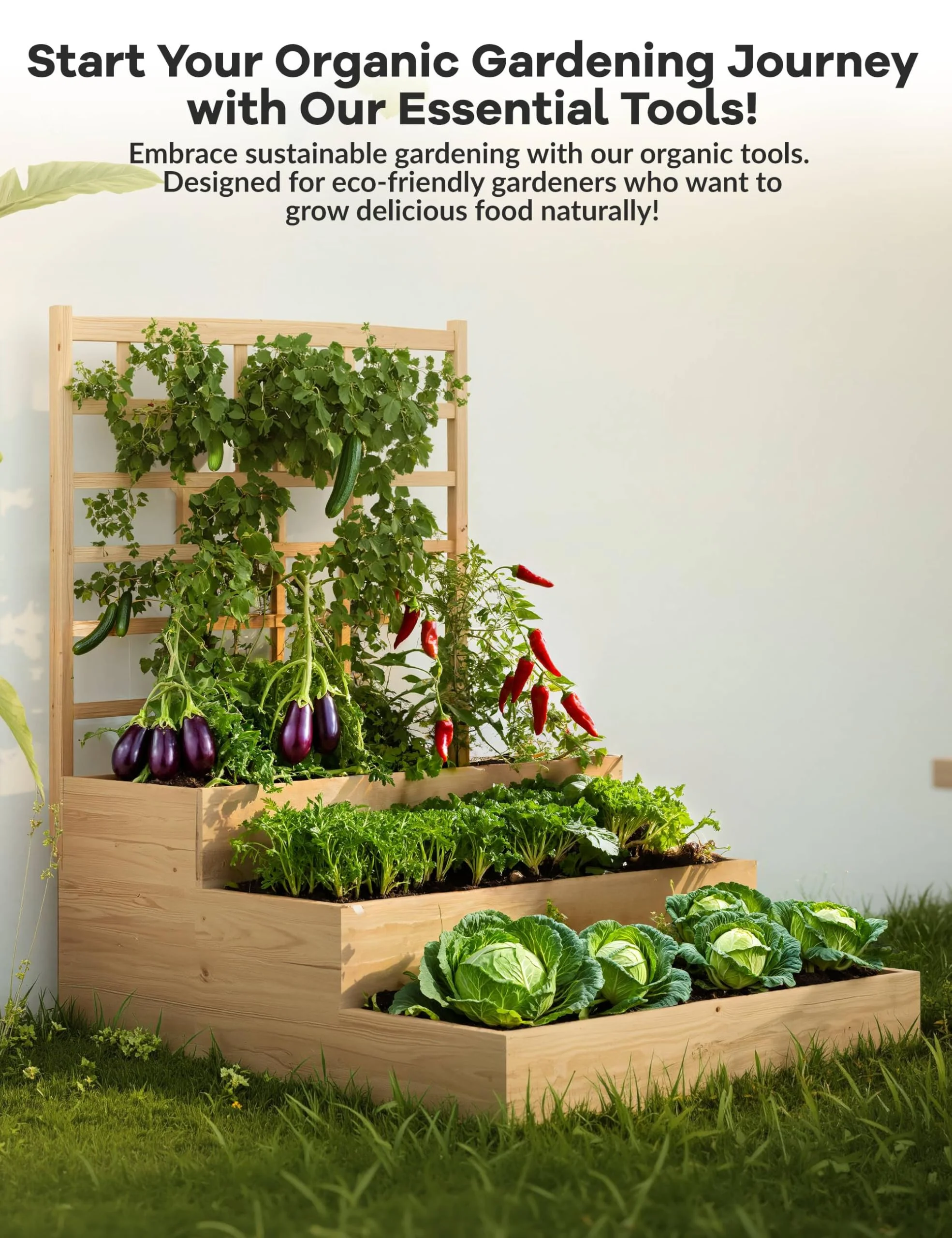 3-Tier Wooden Raised Garden Bed with Trellis Vertical Planter Box for Patio,Backyard - Image 5