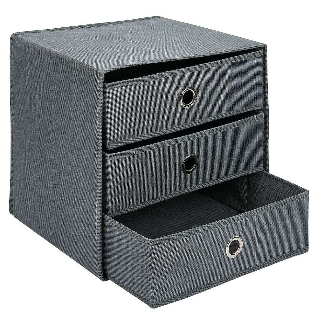 Rangement textile Box Cube 3 tiroirs gris 31x29xH31cm