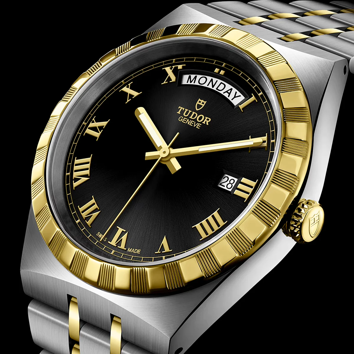 【Super Clone】TUDOR Royal Date/Day 41mm S&G Black Roman Dial Automatic Watch M28603-0003