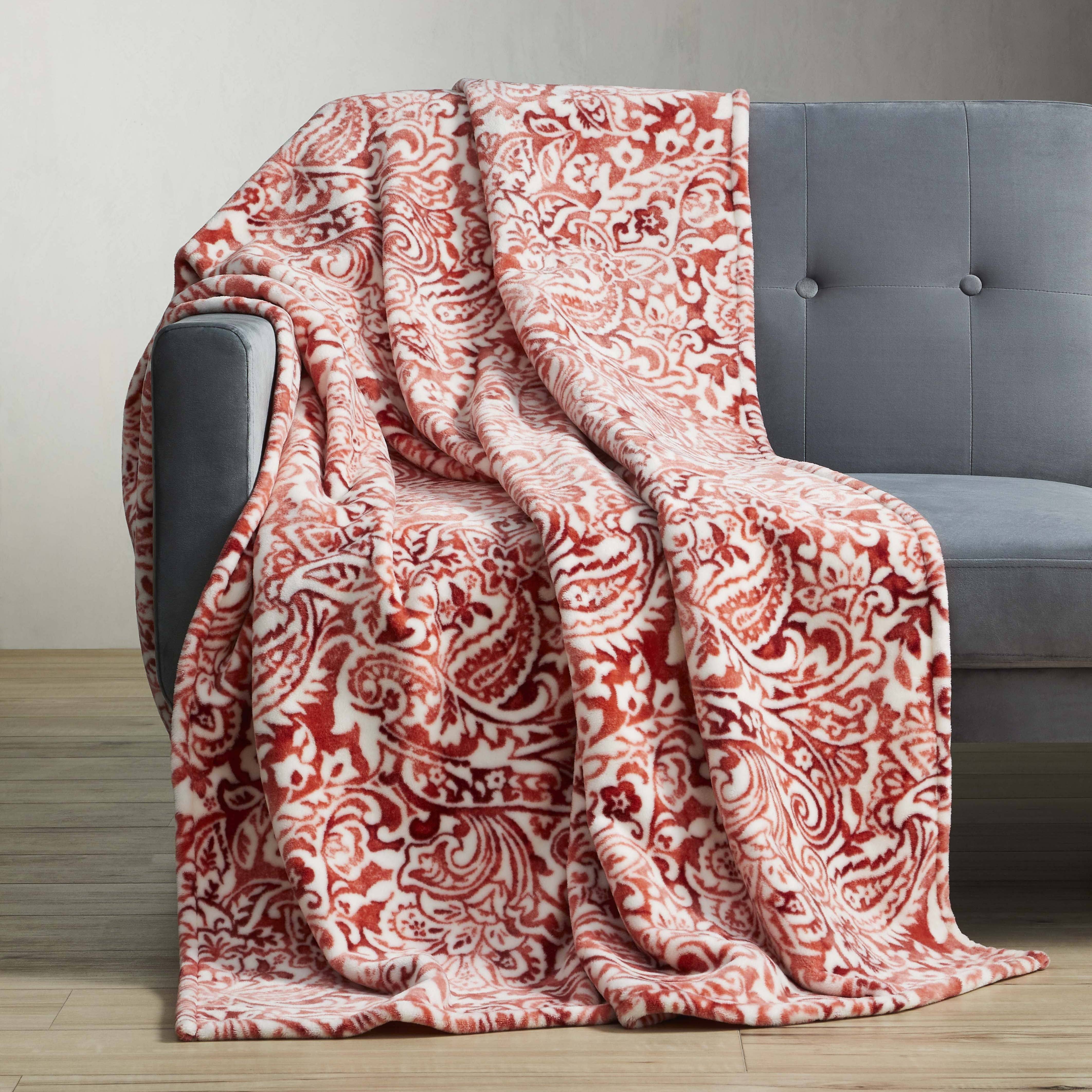 Better Homes & Gardens Oversized Throw, Red Paisley, POLYESTER, Machine Washable, 50 inchx72 inch, Size: 50 inch x 72 inch