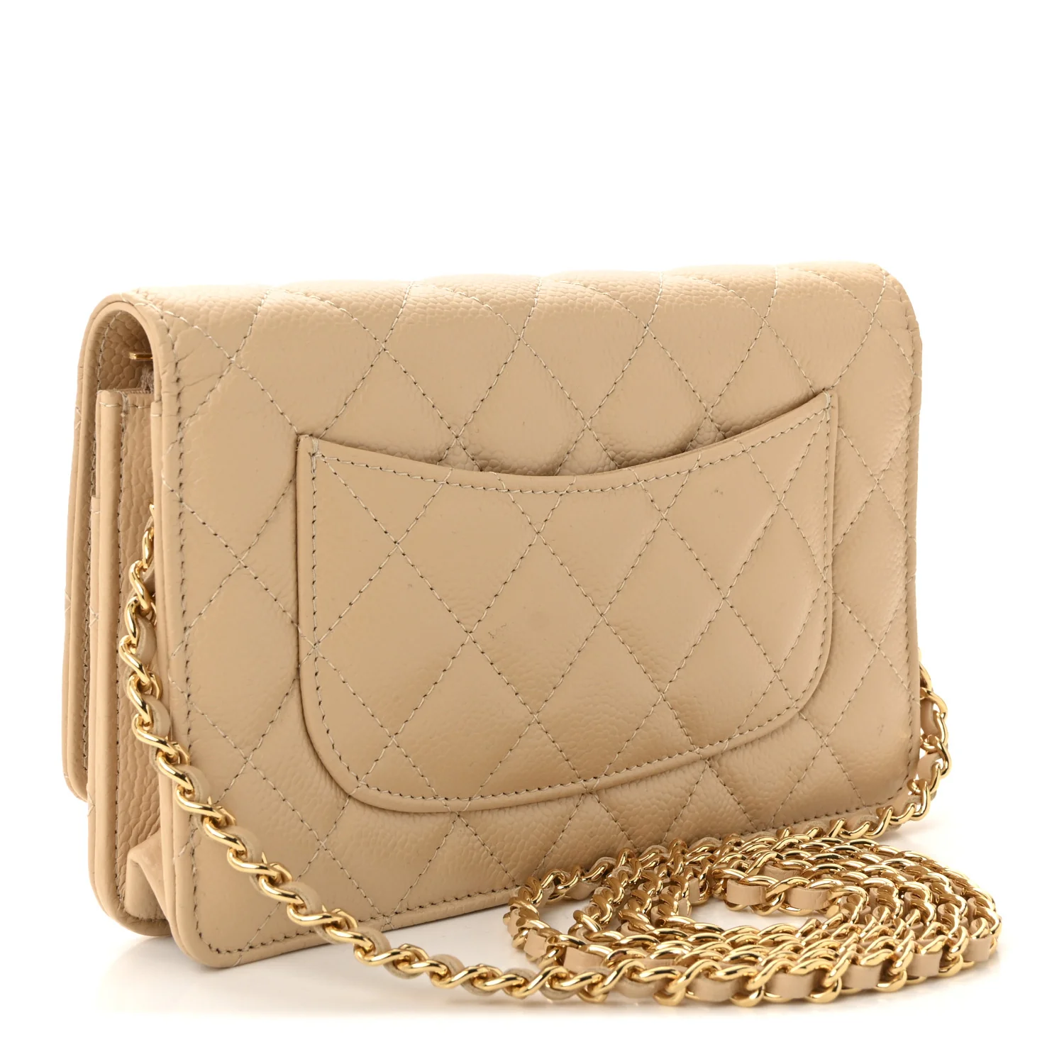 Caviar Quilted Wallet on Chain WOC Beige
