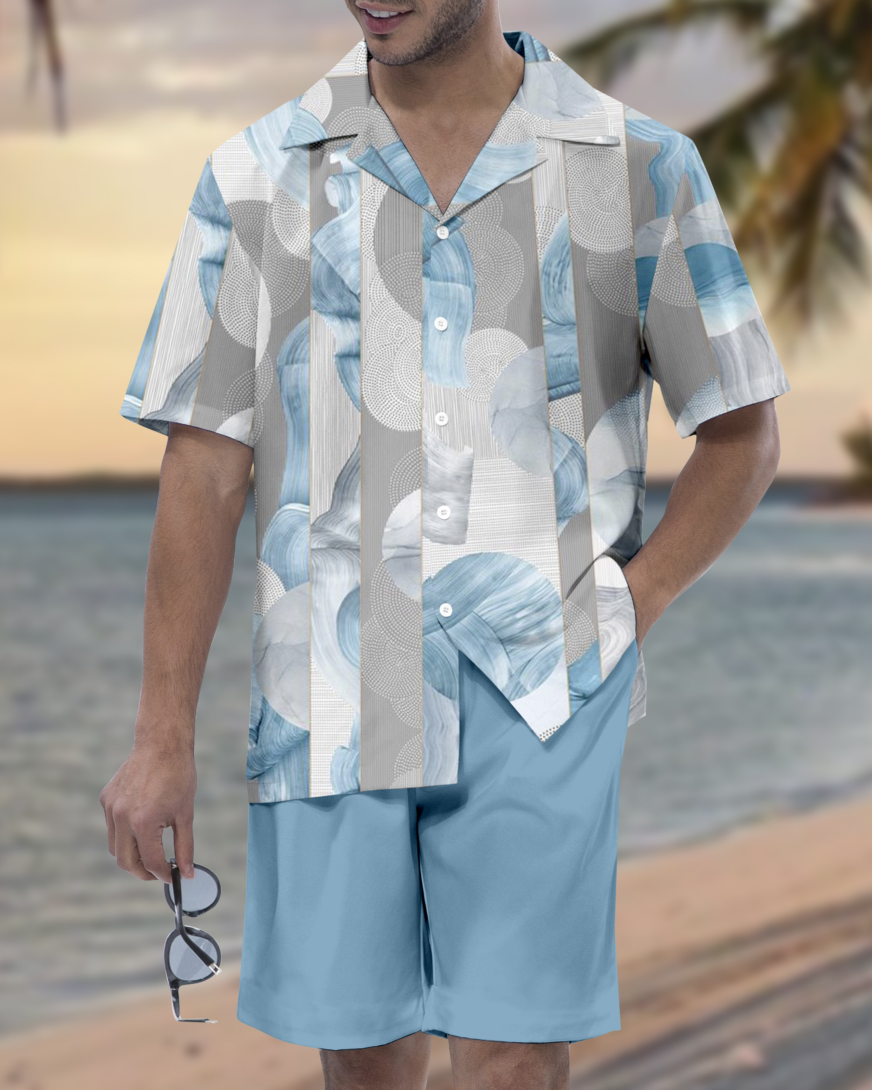 Ensemble de vacances hawaïennes pour hommes Suitmens à manches courtes 086