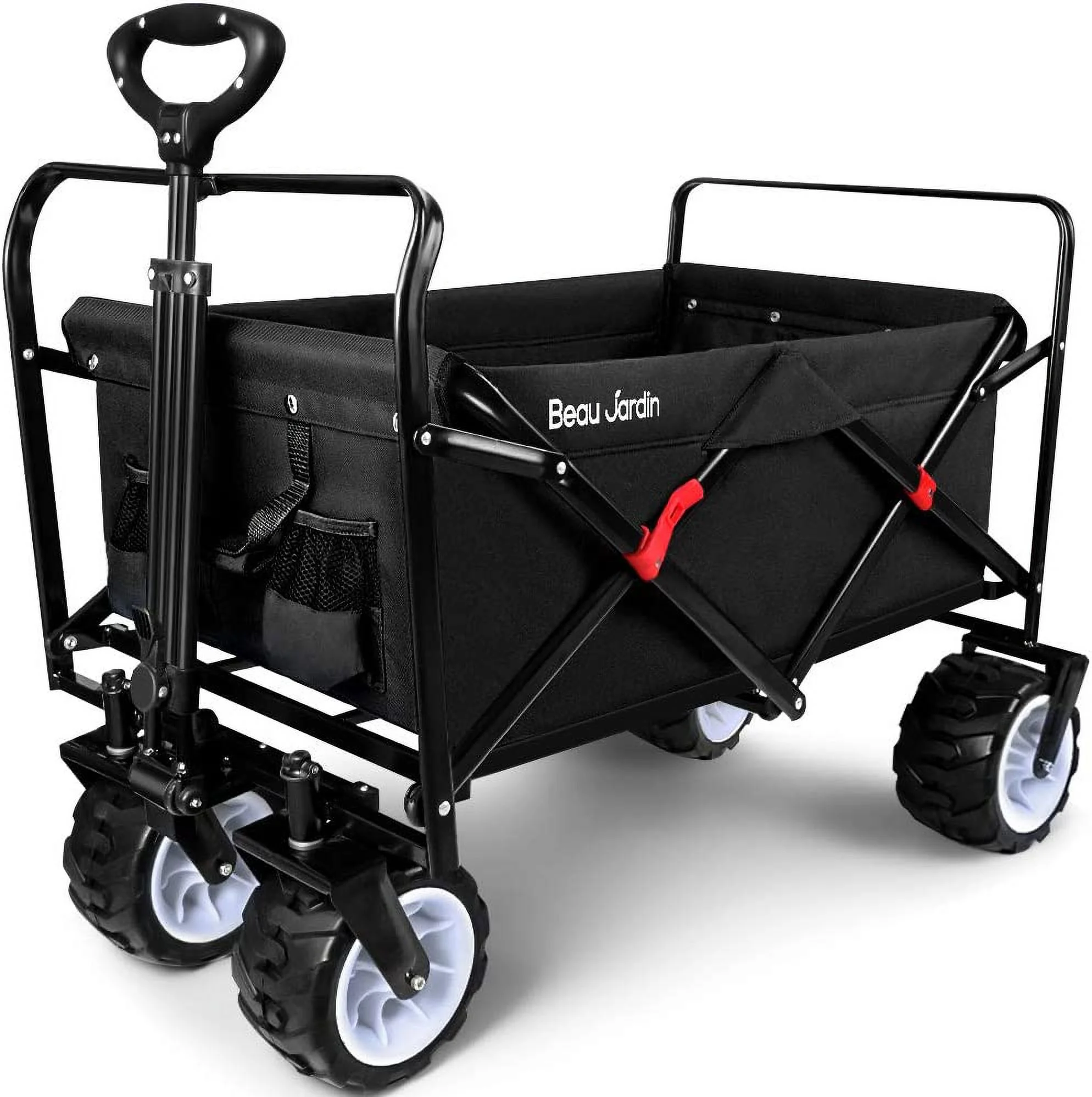 Collapsible Folding Wagon 300 Pound Capacity Heavy Duty Foldable Beach Wagon Cart Grocery Utility Wagon for Garden Sports Shopping Outdoor All Terrain Wheel Portable Black(black/1) - Image 6