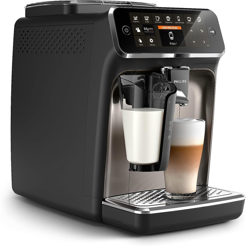 Machine à expresso entièrement automatique Philips série 4300 - Mousseur à lait LatteGo, 8 variétés de café, écran tactile intuitif, noir.