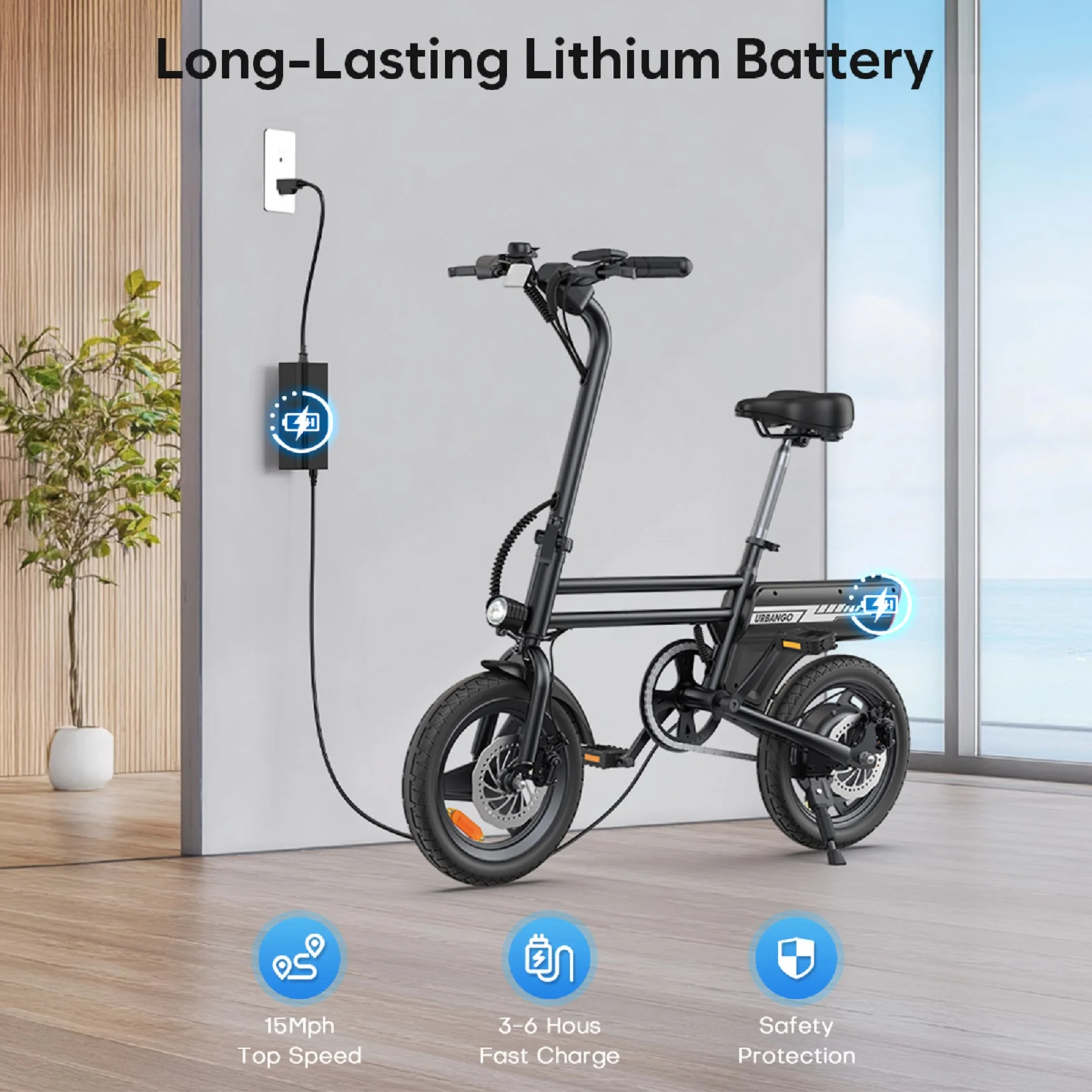 Electric Bike 14" Folding Ebike, 500W Peak Motor 40V/9.9AH Battery, Commuter City Ebike for Adults Teens, UL2849, Black - Image 5