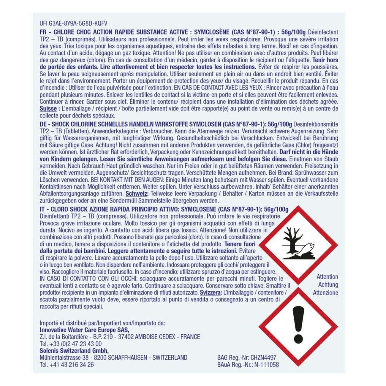 Chlore choc pastille 20g Marina 5kg