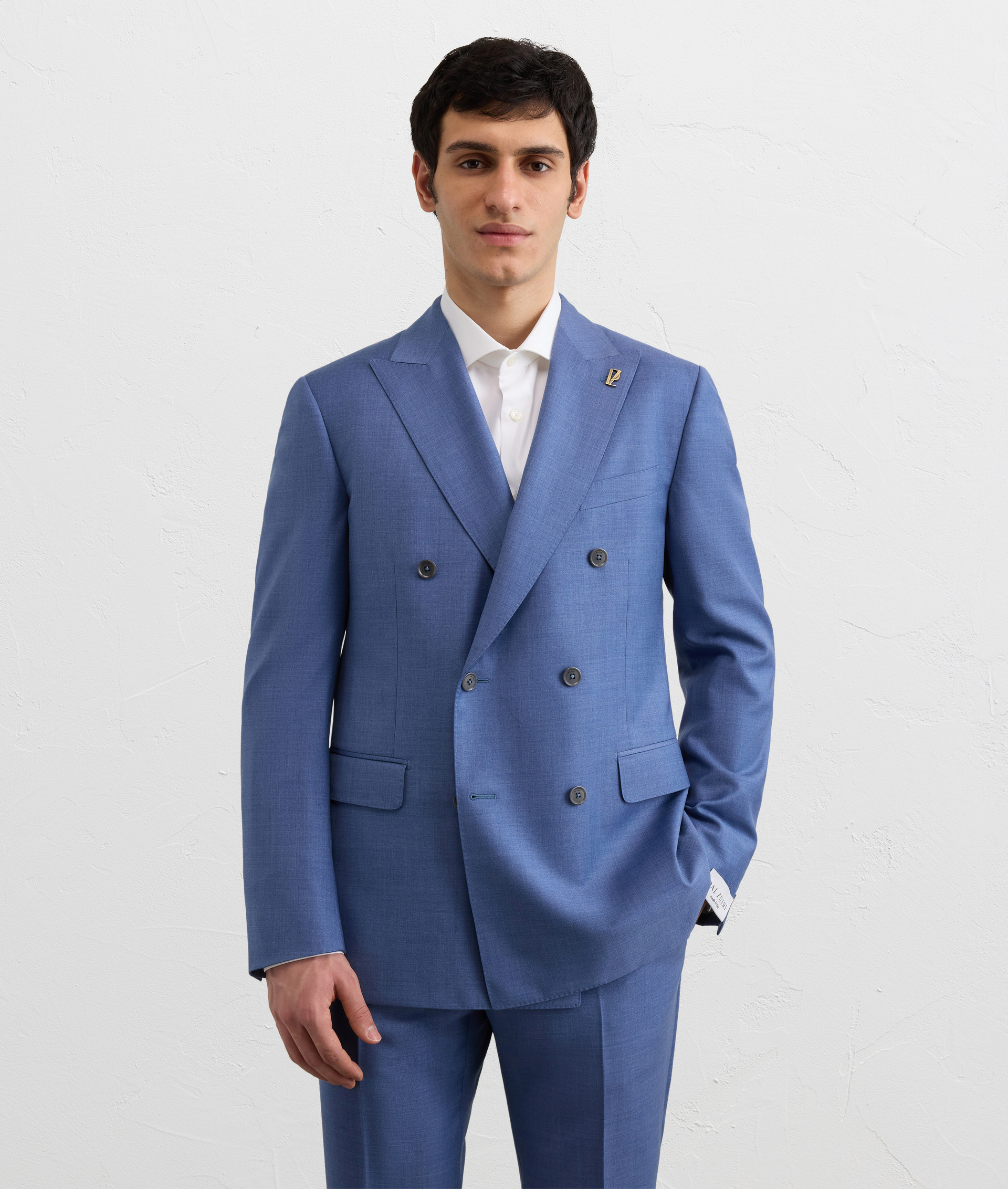 DOUBLE BREASTED JACKET IN PURE BLUE WOOL