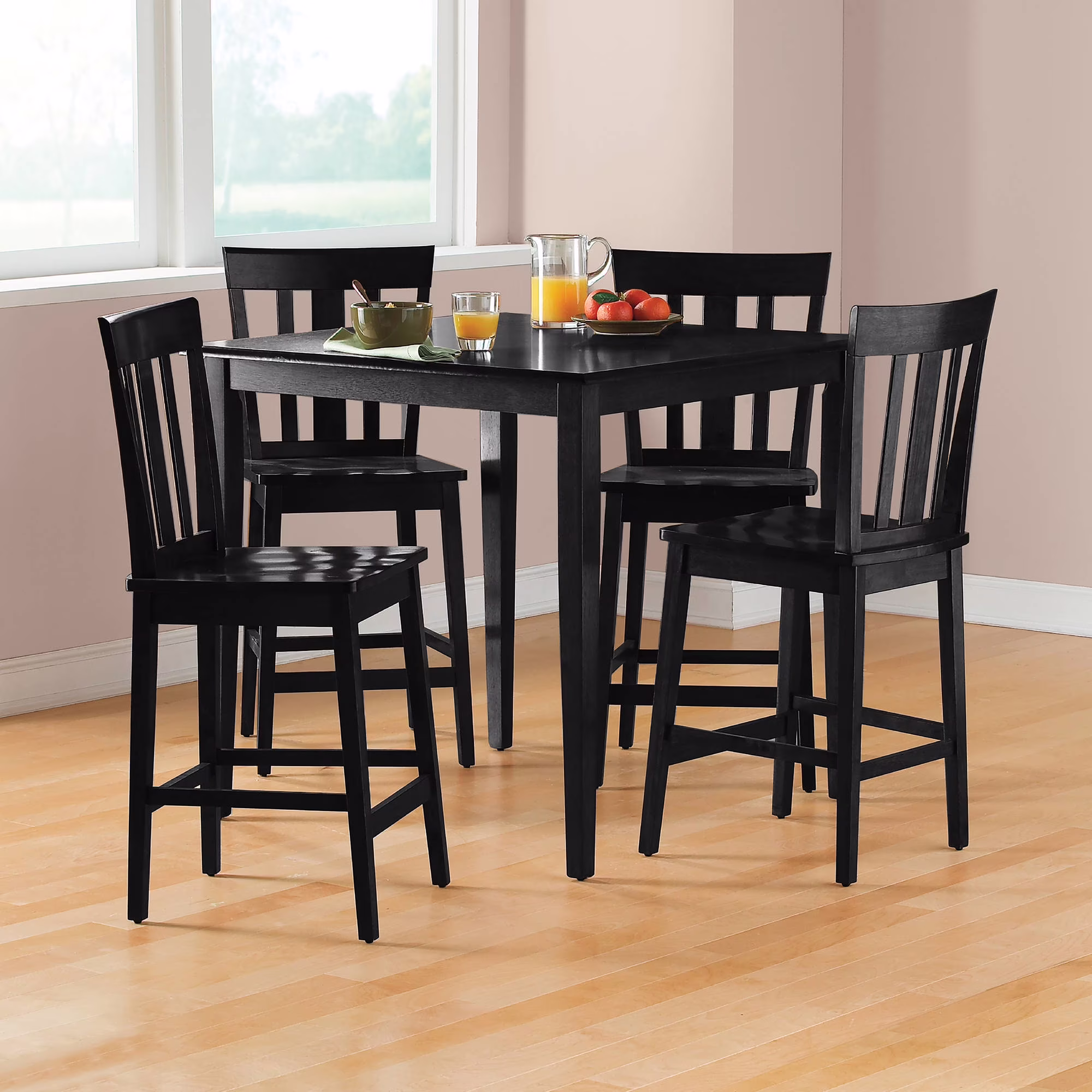5 Piece Mission Counter Height Dining Set, Solid Wood, Cherry Color for Indoor(Cherry) Image 3