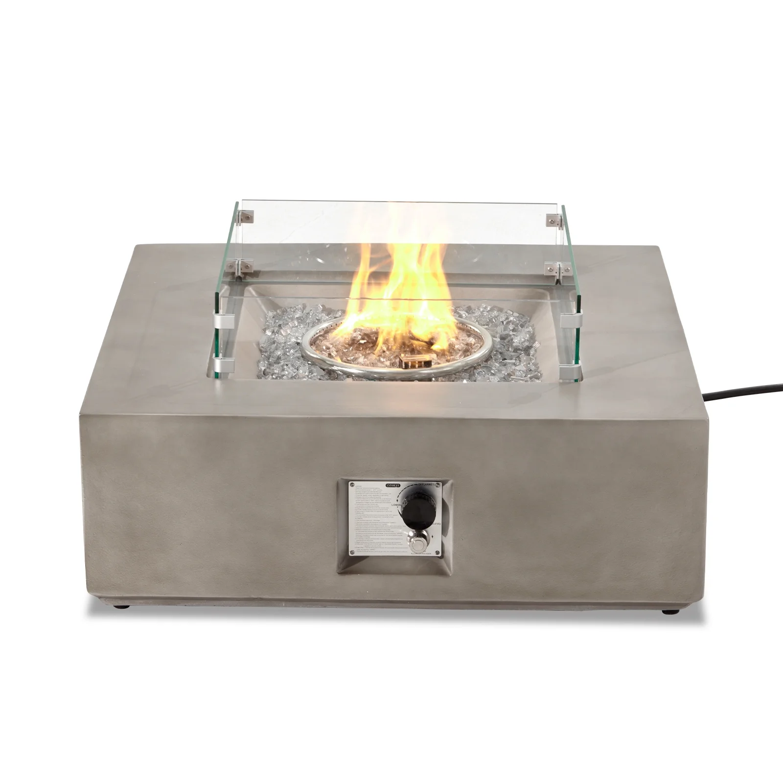 35" Square Concrete Fire Pit Table with Fire Glass Wind Guard(Brown/Blue Fire Glass) - Image 9