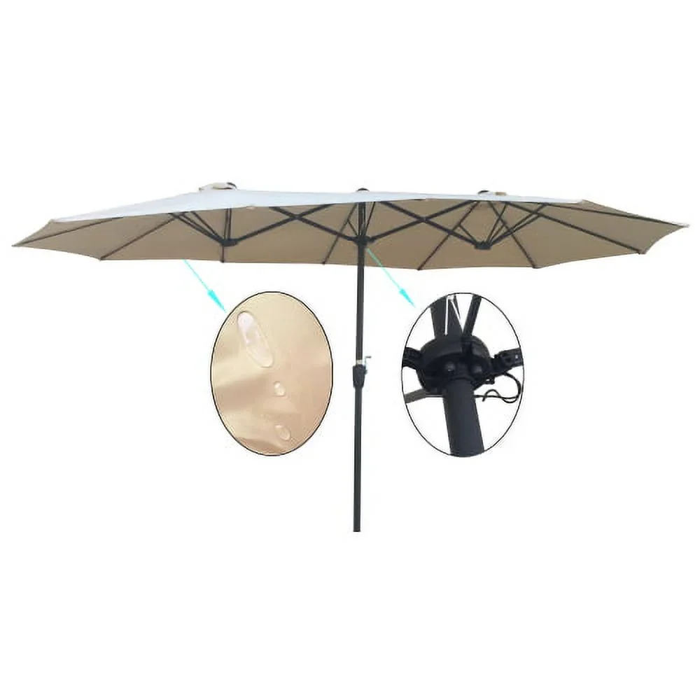 15x9Ft Rectangular Double-Sided Patio Umbrella,Market Table Canopy Waterproof Twin Umbrella with Wind Vents,Garden Extra Large Umbrella with Crank Handle,for Garden Deck Backyard Pool Outside Deck