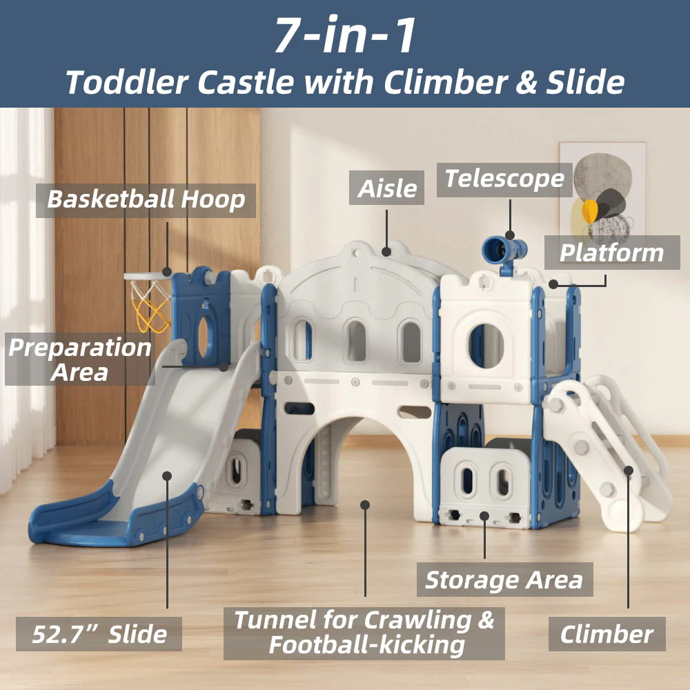KORIMEFA 8 in 1 Kids Slide Set with Climber, Toddler Climber Slide Play Set with Basketball Hoop, Tunnel, Toddler Playground Outdoor Indoor layground Slide Playset Age 1+ Image 9