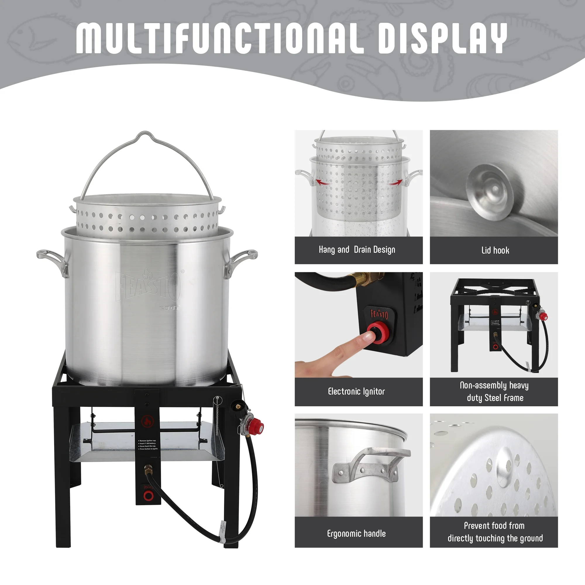 80 quart Seafood Boil Pot Kit with Electronic Ignitor(80 QT) - Image 6
