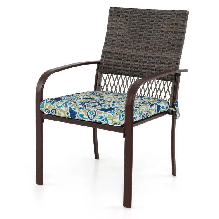5 Pieces Patio Dining Set, 4 Cushioned Rattan Armchairs & Square Table with Wood-Plastic Tabletop & Umbrella Hole