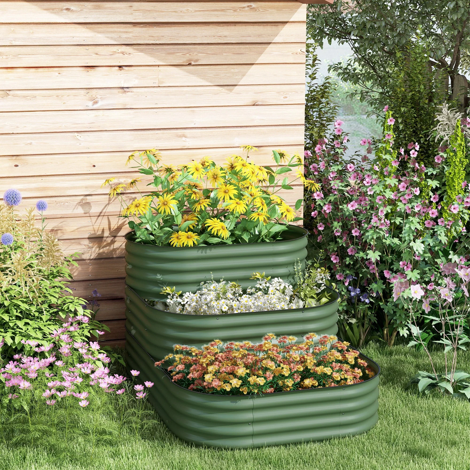 Outsunny 3-Tier Raised Garden Bed 62.25 x 43 x 32.25 Planter Set, Green