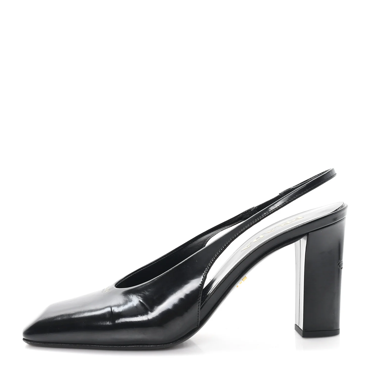 Patent Calfskin Square Toe 85mm Slingback Pumps 38 Black
