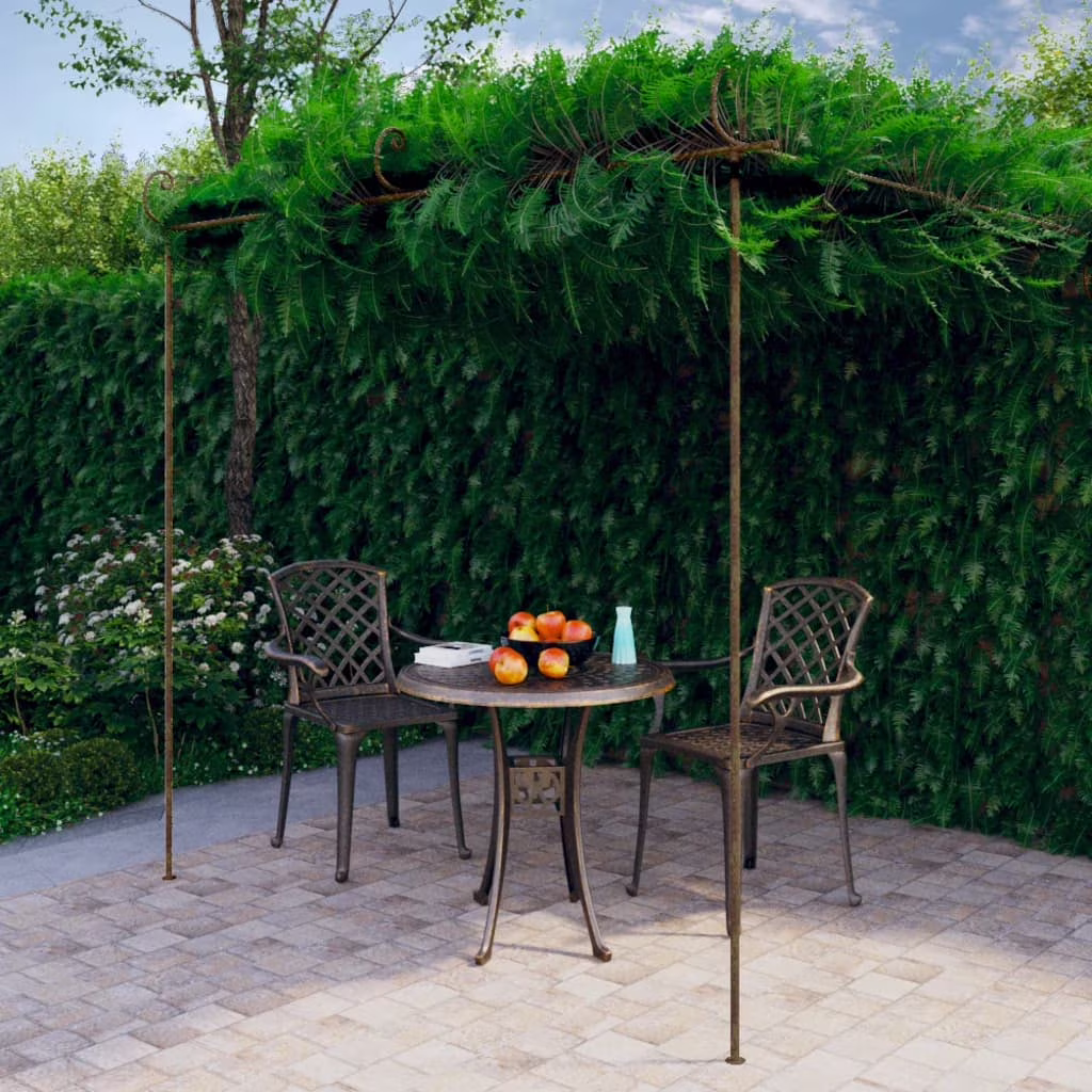 vidaXL Garden Arch Antique Brown Wrought Iron Large Decorative Inlays
