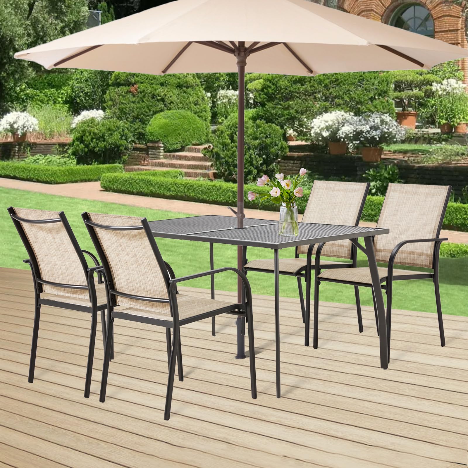AECOJOY 5 Piece Patio Table and Chair Set for 4, Outdoor Dining Set with Rectangle Table 1.73