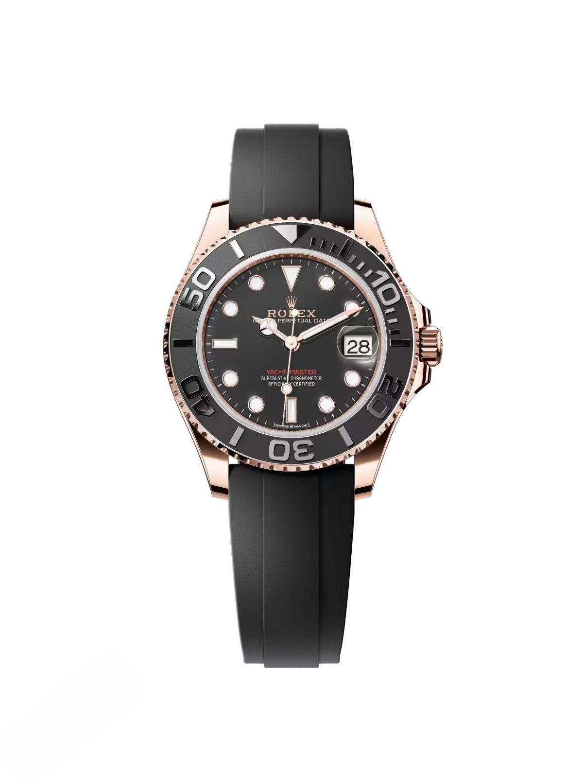 [Super Clone]RLX Yacht-Master 37mm Rose Gold - Black Dial - Oysterflex Strap (Ref# 268655)