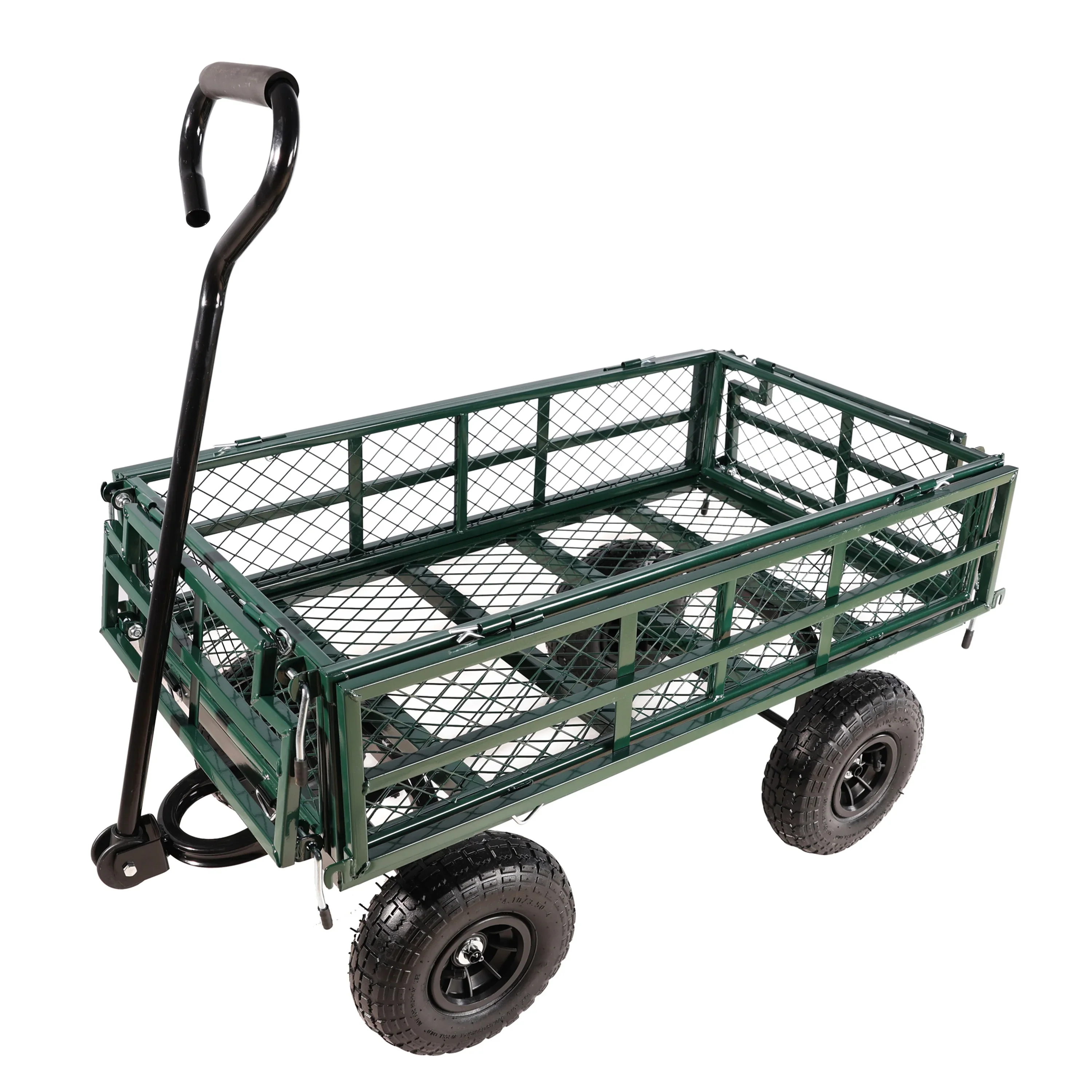 Furnibear Heavy Duty Steel Garden Cart 1500lbs Capacity, 6.35 cu ft, 40.55 x 27.56 Folding Utility Wagon with Double-Layer Removable Side, Black