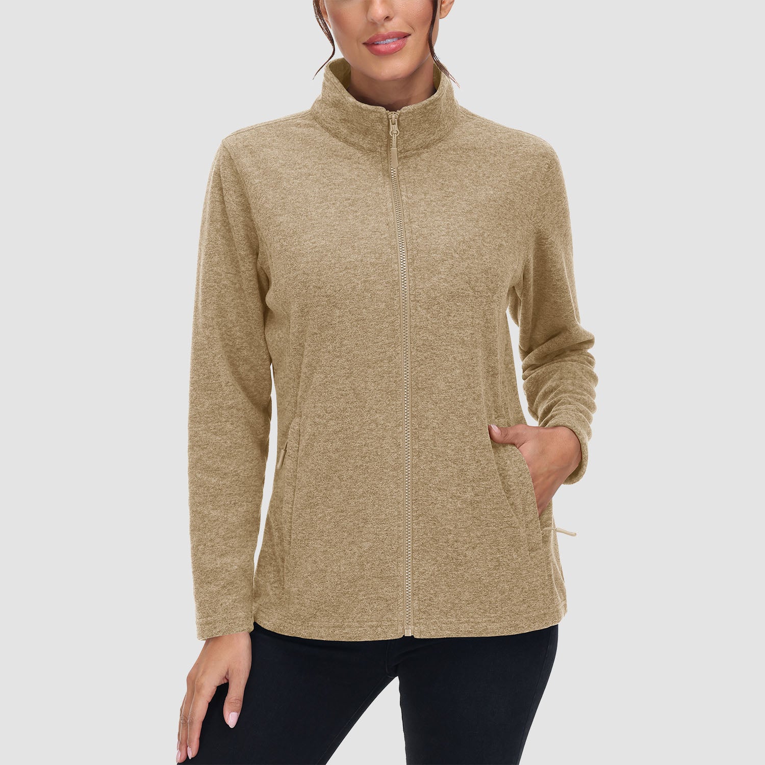 Veste polaire pour femme, pull, manteau zippé avec poches zippées, chaude