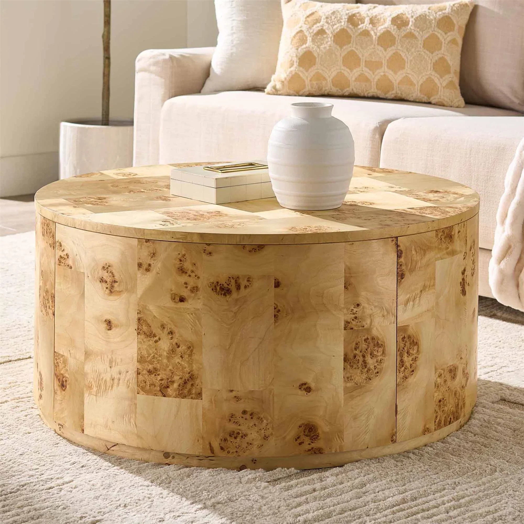Better Homes & Gardens Burlwood Round Coffee Table, Light Burl Wood Veneer