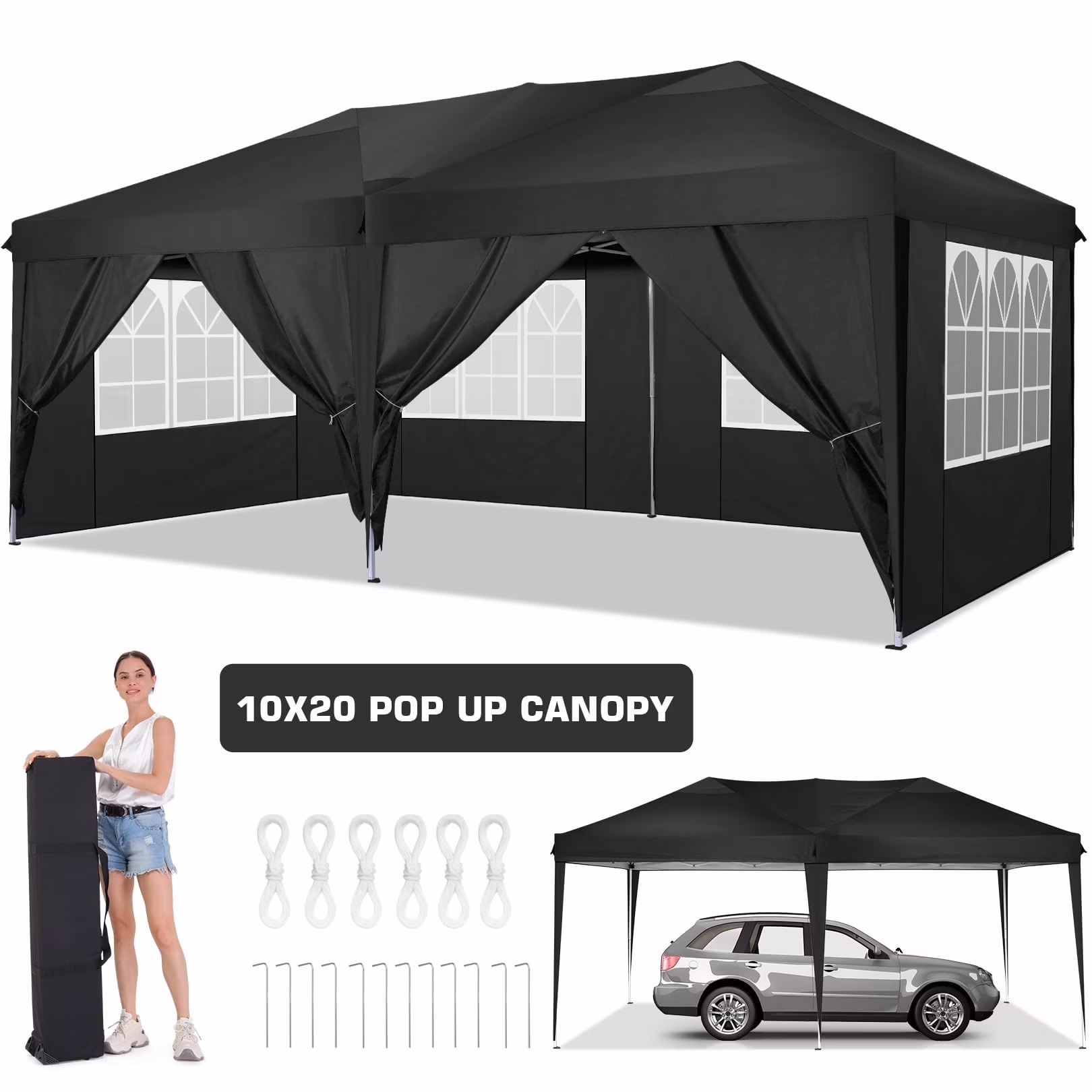 10' x 20' Pop Up Canopy Tent, Instant Outdoor Party Canopy, Straight Leg Shelter, Adjustable Height Waterproof Gazebo with Carrying Bag for Party Wedding Picnic Tent(10' x 20'/Blue) Image 5