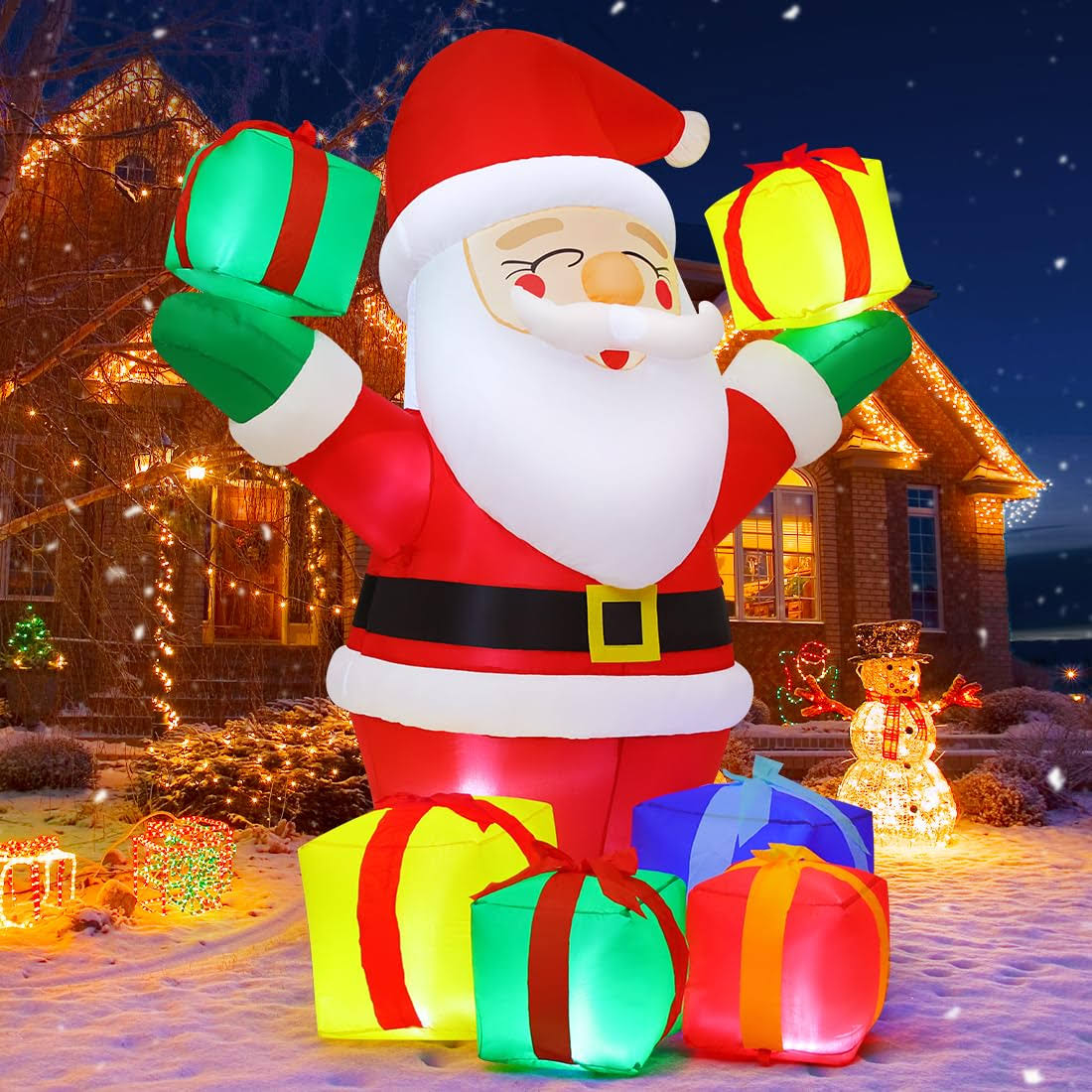GOOSH 6.1 ft Height Christmas Inflatables Outdoor Smiling Santa Claus with Present Boxes, Blow Up Yard Decoration Clearance with LED Lights Built-In