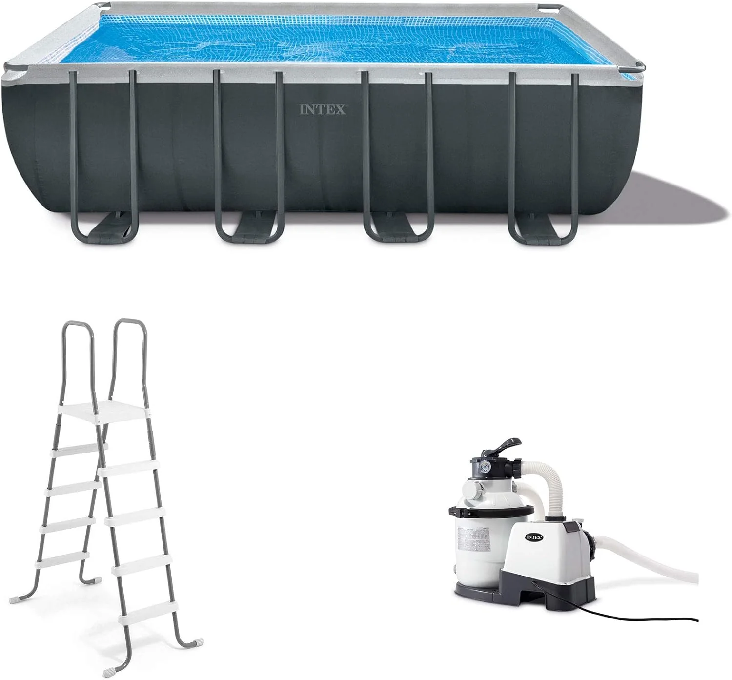Piscine extérieure hors sol rectangulaire avec pompe à filtre à sable de 1200 GPH, couverture et échelle