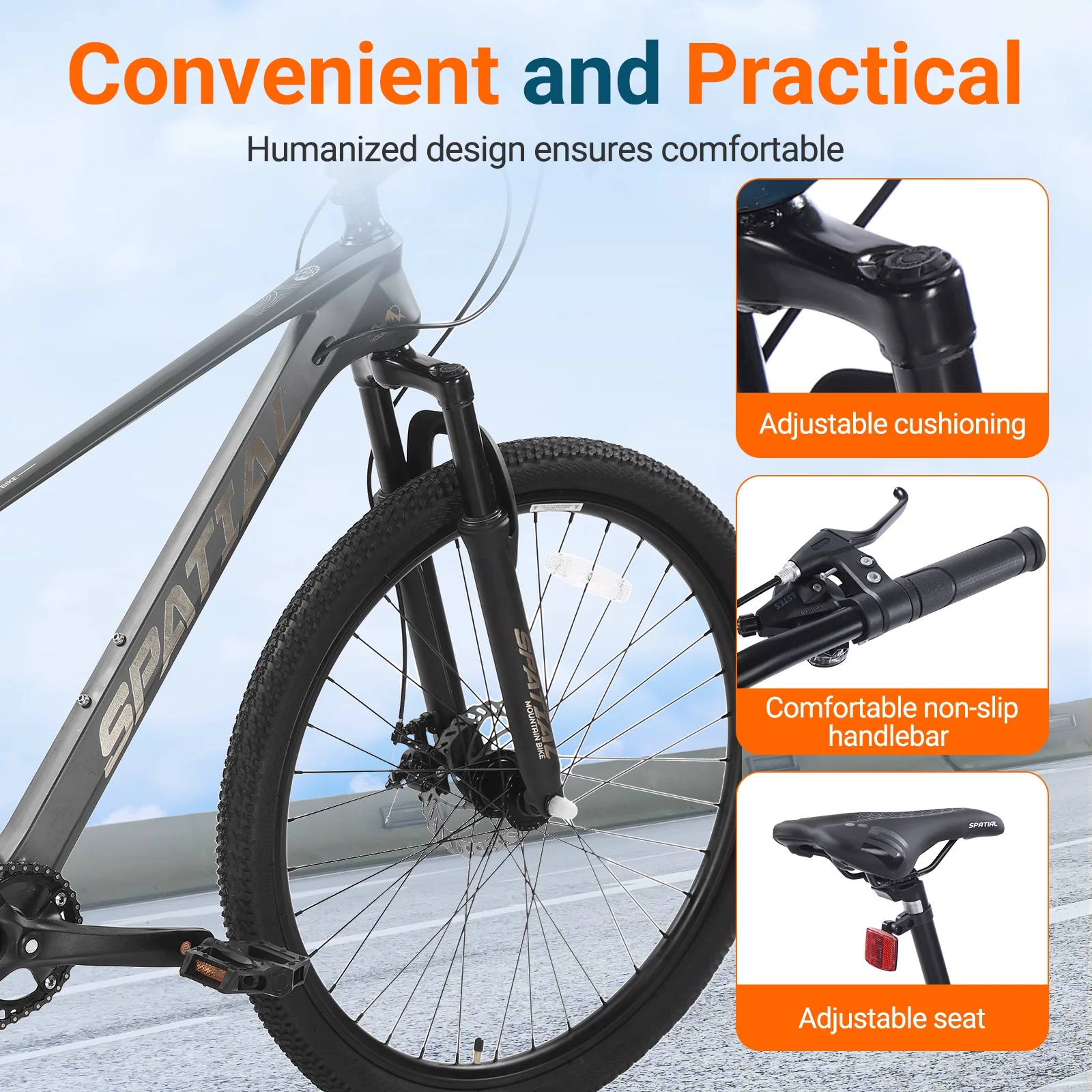 SPATIAL 24/26/27.5/29 in Mountain Bike, 8/21 Speed Lightweight Aluminum Magensium Frame Mountain Bicycle, Fits Men Women Teenagers Adult Disc Brake MTB Bicycle