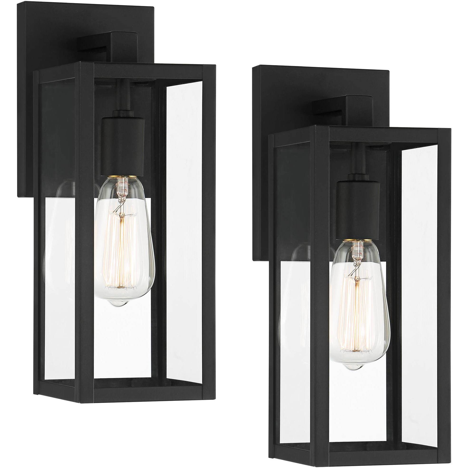 John Timberland Titan Modern Industrial Outdoor Wall Lights Fixtures Set of 2 Mystic Black Metal Damp Rated 14