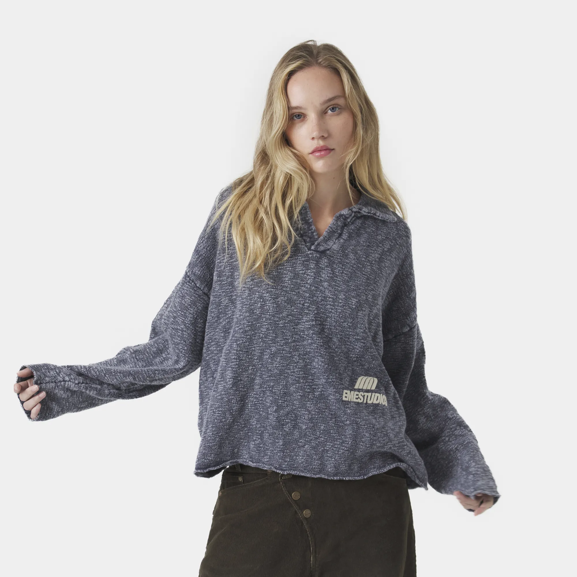 Kiff Navy Distressed Knit Polo