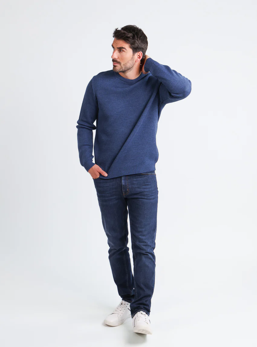 Pull homme col rond en laine bleu marine