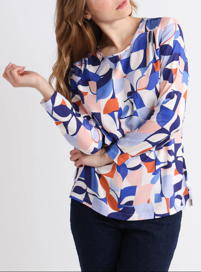 Blouse femme imprimé 100% viscose bleu élégant