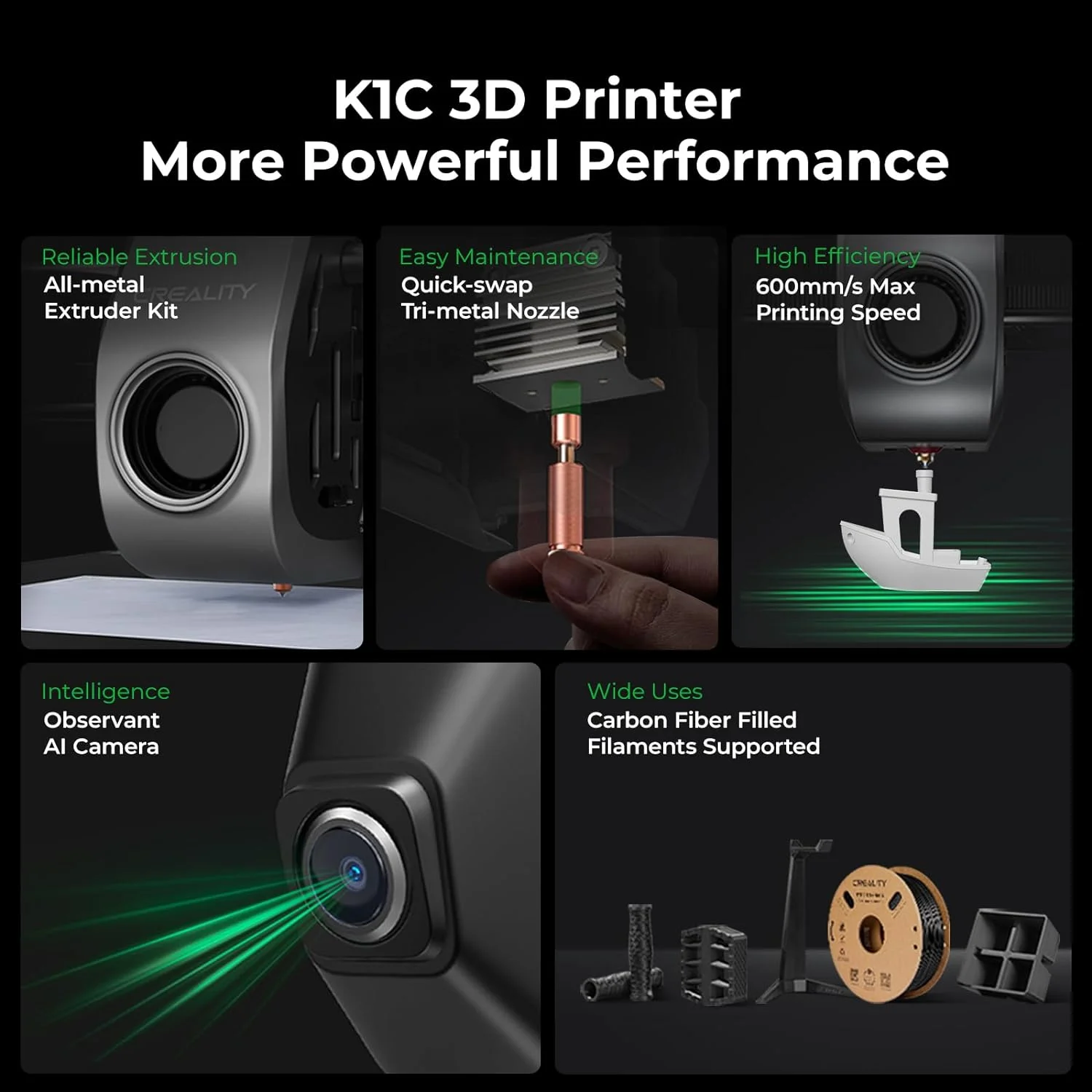 K1C 3D Printer with Reliable Extrusion, 600mm/s Fast Printing Speed, AI Smart Camera, Anti-Vibration Design, Auto Calibration for Leveling, Printing Size 220*220*250mm - Image 5