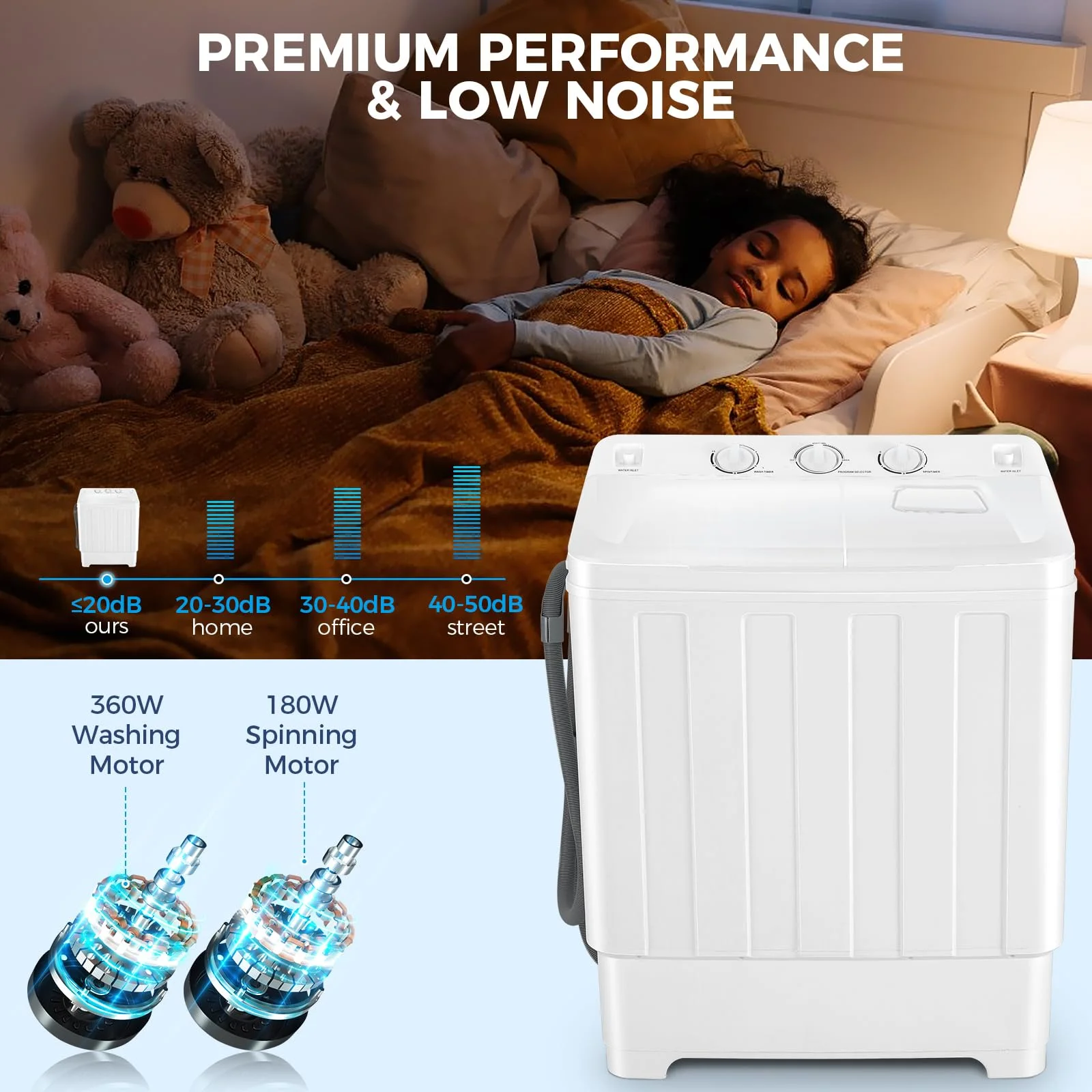 Portable Washing Machine, 30LBS Twin Tub Mini Compact Laundry 19lbs Washer/11lbs Spinner with Drain Pump Time Control Washer Spinner Combo, White(30LBS White) Image 5