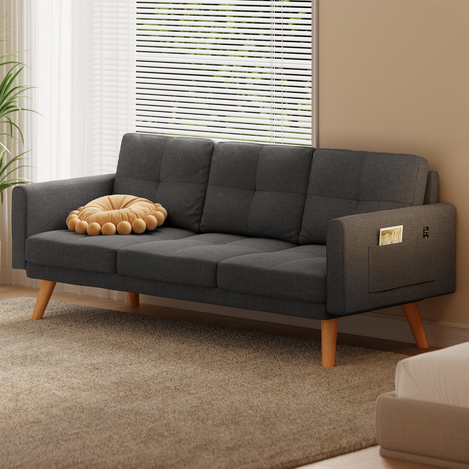 Bedroom Furniture Set Includes Queen Bed Frame, 4-Drawer Dresser Set of 2 3 Seat Futon Sofa Modern Storage Solution for Stylish Home Decor - Image 4