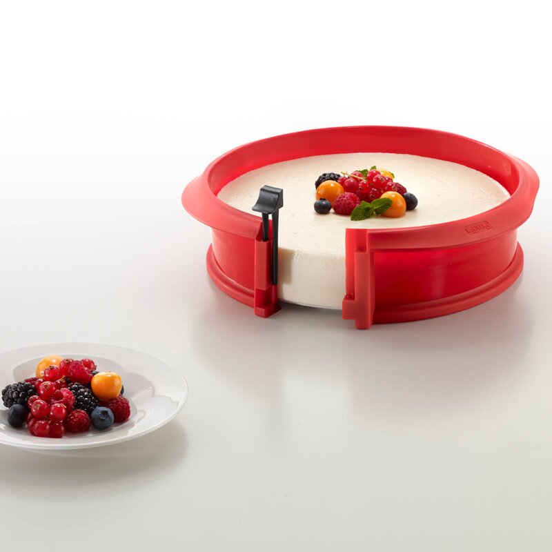 Springform i silikon med fat 23 cm 2,5 L rød/hvit